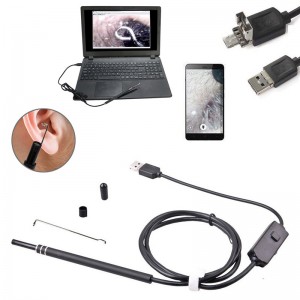 Strumento di rimozione cerume per orecchio ispezione boroscopio 2 in 1 Fotocamera impermeabile 720P con 6 LED regolabili Compatibile con Android e iOS