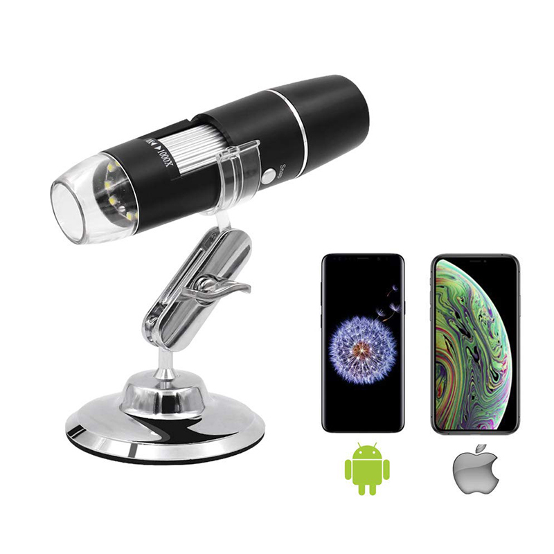 Microscopio digitale wireless da 50X a 1000X, telecamera per endoscopio con ingrandimento a 8 LED con custodia e supporto in metallo, compatibile con Android Windows 7 8 10 Linux Mac